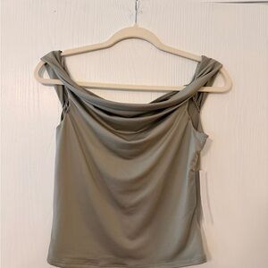 Elegant Draped Neckline Top - gray / green